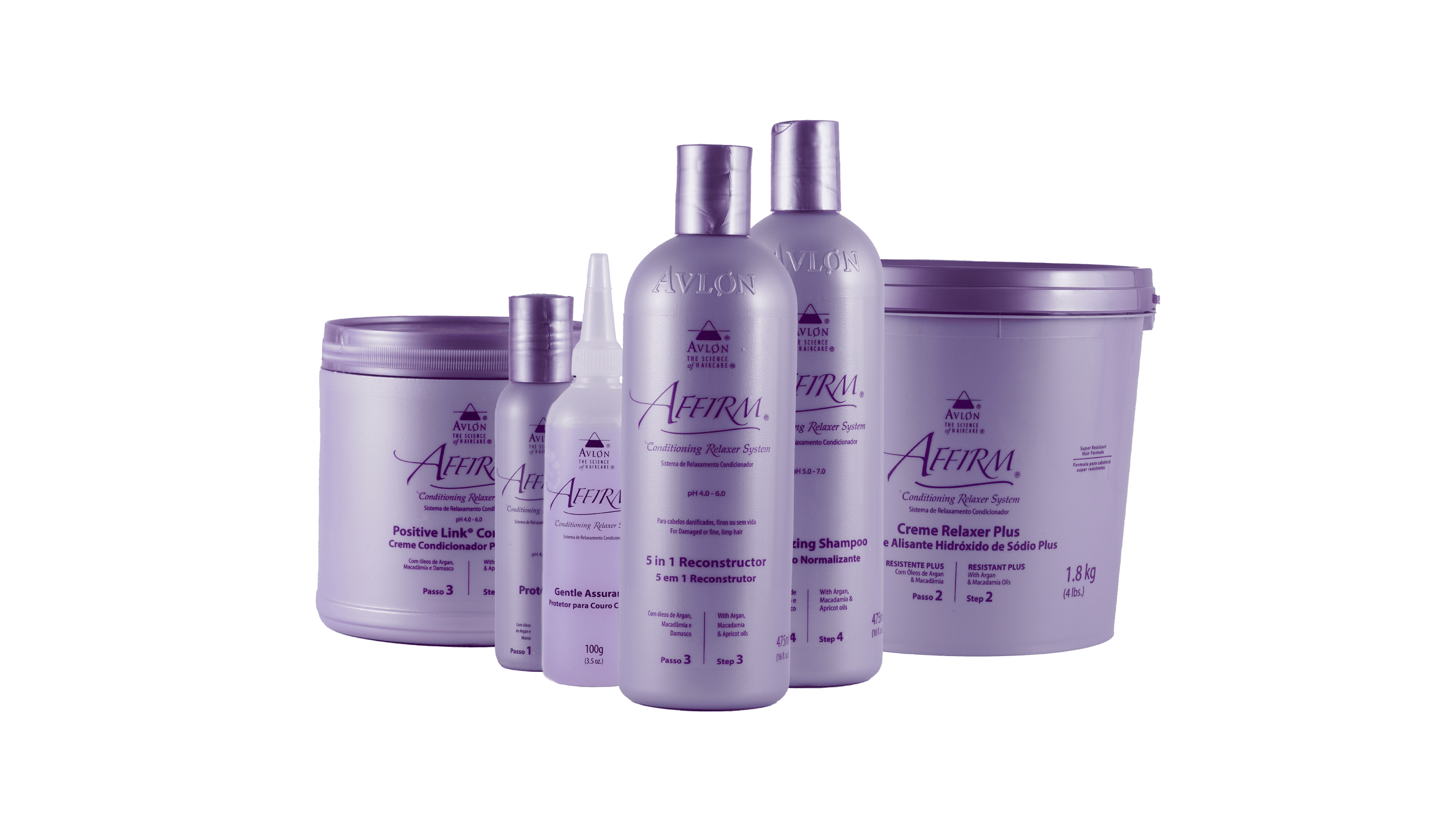 Affirm é sinônimo de relaxamento e alisamento perfeito em cabelos do tipo 3 e 4 (cabelos crespos e muito crespos). O único que preserva mais de 81% da elasticidade natural dos fios, ou seja, dano mínimo.
Hidróxido de Sódio, agora com maior poder de condicionamento, ativos super condicionantes como óleos de Argan e Macadâmia e o know how de quem mais entende de alisamento no mundo.