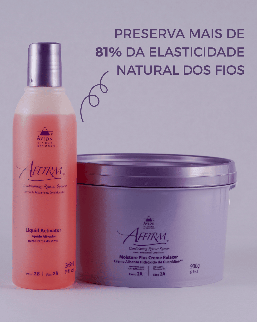 Pote de Affirm Creme Alisante Sódio, formulado para alisar cabelos cacheados e crespos, proporcionando fios mais lisos, condicionados e com elasticidade preservada.
