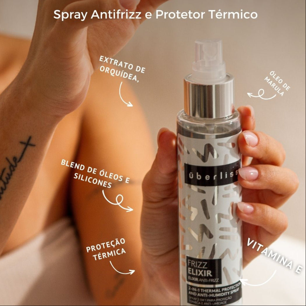 Spray antifrizz de proteção térmica instantânea e uma barreira anti-umidade para o fio. Ajuda a evitar danos com o uso de ferramentas térmicas, controla o frizz, oferece brilho intenso e efeito espelhado. Uma incrível infusão enriquecida com Vitamina E em um blend único de óleos e silicones para um toque final em cabelos úmidos, secos ou molhados. Indicado para todos os tipos de cabelos.