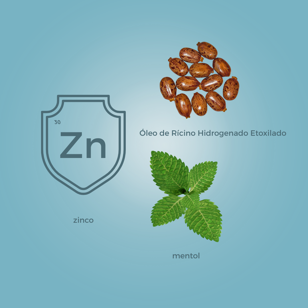 Ingredientes ativos KeraCare Dry & Itchy Scalp: zinco para controle da caspa e oleosidade, mentol para refrescar o couro cabeludo e óleo de rícino para hidratar e acalmar a coceira.