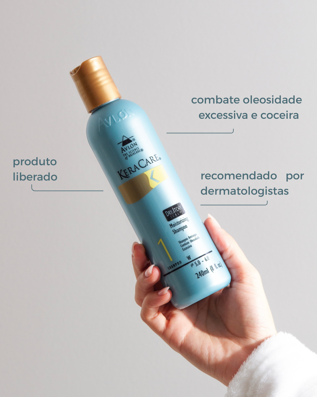 Shampoo anticaspa KeraCare Dry & Itchy Scalp 240ml: combate oleosidade excessiva, coceira e escamação do couro cabeludo. Recomendado por dermatologistas, liberado no Brasil.