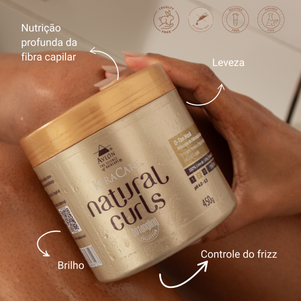A Máscara de Tratamento Natural Curls D-Tan Mask é uma máscara de alta concentração, desenvolvida para nutrir profundamente a fibra capilar de cabelos cacheados e crespos. Seus ativos penetram intensamente nos fios, repondo nutrientes perdidos em processos químicos e térmicos, respeitando a estrutura natural dos cachos.