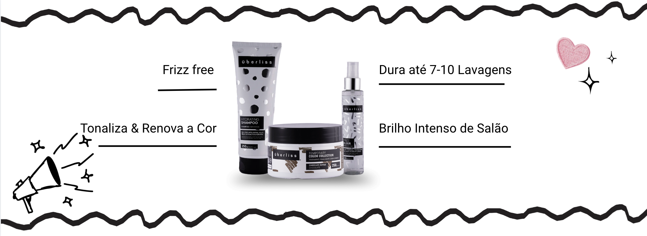 Kit Banho de Brilho Chocolate Uberliss - Tratamento frizz free, tonaliza e renova a cor, brilho intenso de salão, dura até 7-10 lavagens