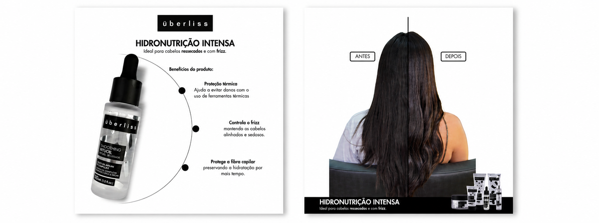 Óleo Uberliss Rituoil, seus benefícios e comparação de cabelo longo antes e depois da aplicação