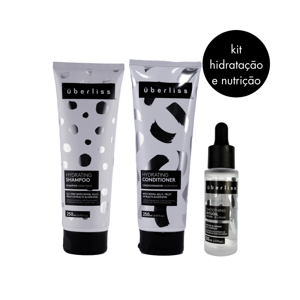 Kit Uberliss Homecare com Shampoo, Condicionador e Reparador de Pontas, ideal para cuidados capilares em casa