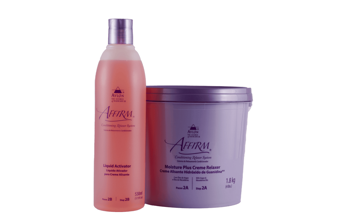 O Melhor Sistema de Relaxamento &amp; Alisamento do Mundo.

Affirm é sinônimo de relaxamento e alisamento perfeito em cabelos do tipo 3 e 4 (cabelos crespos e muito crespos). O único que preserva mais de 81% da elasticidade natural dos fios, ou seja, dano mínimo.

Hidróxido de Guanidina, agora com maior poder de condicionamento, ativos super condicionantes como óleos de Argan e Macadâmia e o know how de quem mais entende de alisamento no mundo.
