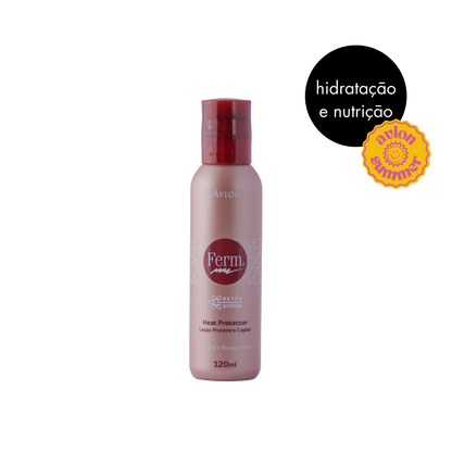 Ferm com Queratina, Pêssego e Óleo de Monoi Loção Protetora Térmica 120ml que facilita o pente e protege do calor, proporcionando brilho, maciez e fios disciplinados.
