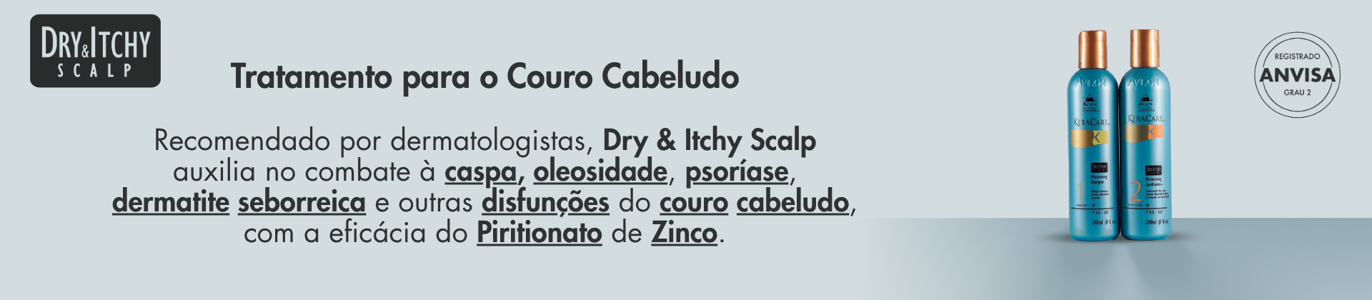 KeraCare Dry & Itchy Scalp Avlon – tratamento para couro cabeludo indicado por dermatologistas, combate caspa, oleosidade, psoríase e dermatite seborreica com Piritionato de Zinco