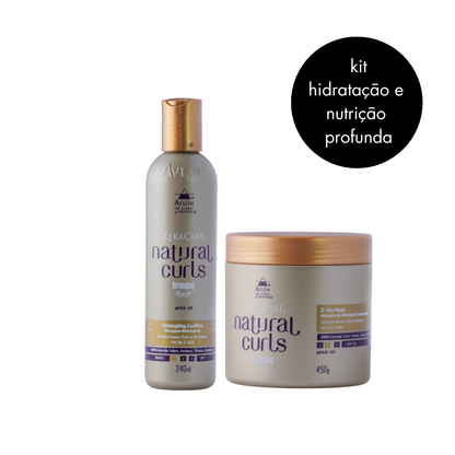 Foto dos produtos KeraCare Natural Curls Detangling CurlPoo 240ml e Máscara Natural Curls D-Tan 450g, shampoo hidratante e máscara de nutrição que desembaraçam o cabelo, limpam suavemente e mantêm maciez, brilho e nutrientes dos fios cacheados e crespos. Todos os produtos são 100% livres de sulfatos, parabenos, silicones e petrolatos. Indicado para cabelos 2a, 2b, 2c, 3a, 3b, 3c, 4a, 4b e 4c, ajuda a combater frizz e ressecamento e respeita a leveza e maleabilidade dos cachos.