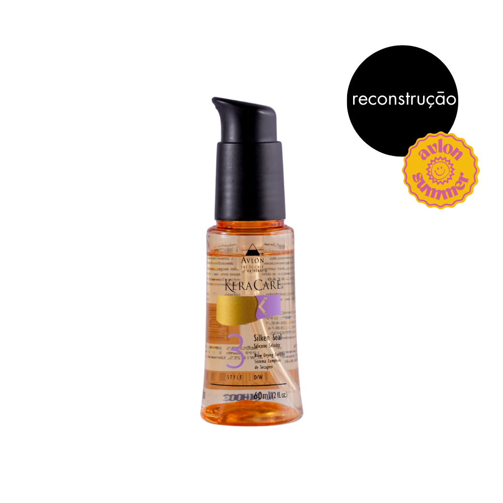 Silicone reparador de pontas e protetor térmico, com sílica hidrolisada que sela cutículas, repara pontas, proporciona maciez, leveza e brilho, textura leve e perfume agradável, sem óleos