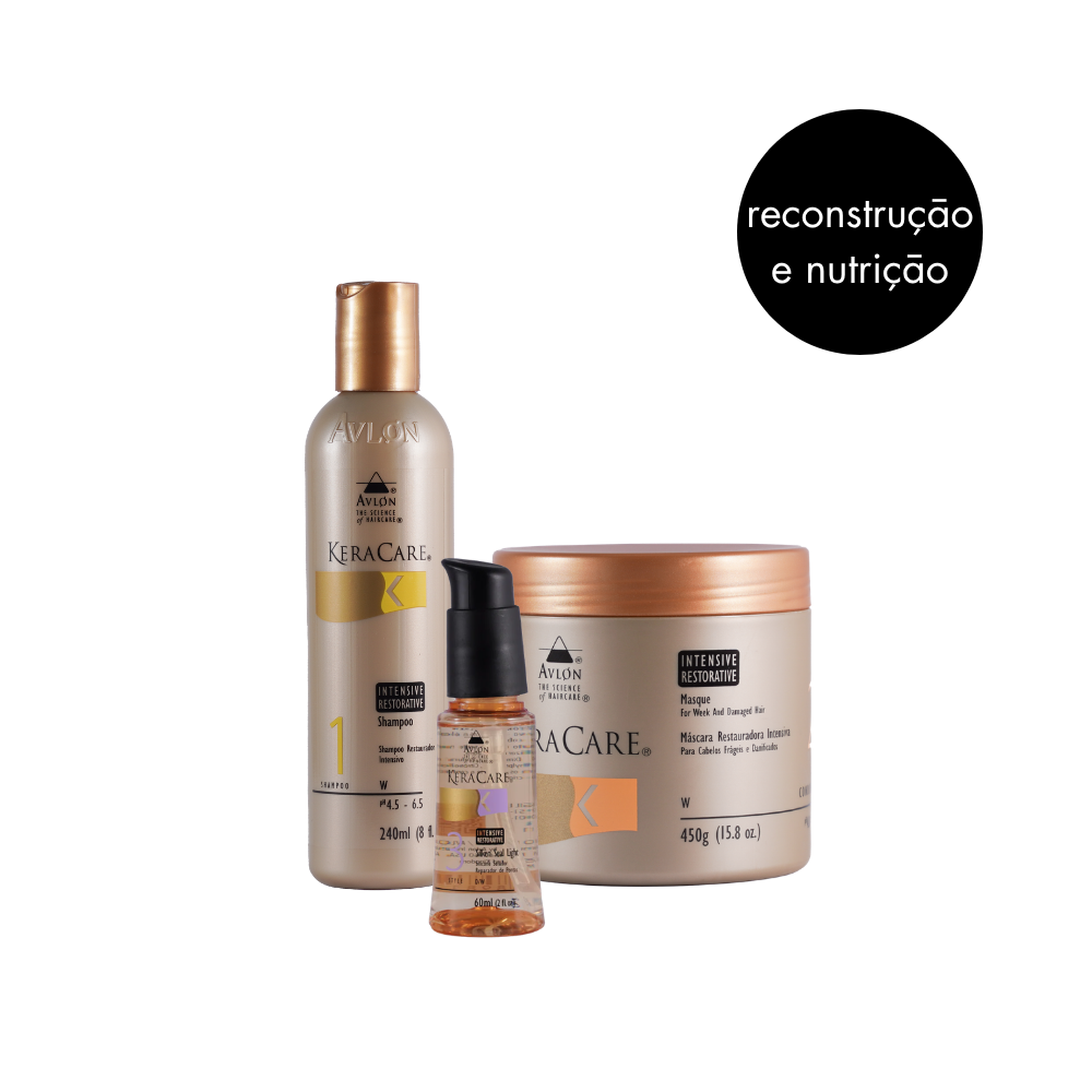 Kit Reconstrução Suprema Pro KeraCare com Shampoo Fortalecedor, Máscara Restauradora e Selador Antifrizz
