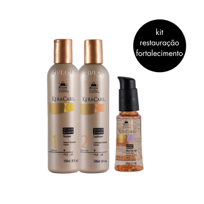 Kit Reconstrução Profunda Avlon Brasil KeraCare – Shampoo, Condicionador e Silken Seal Light 240ml