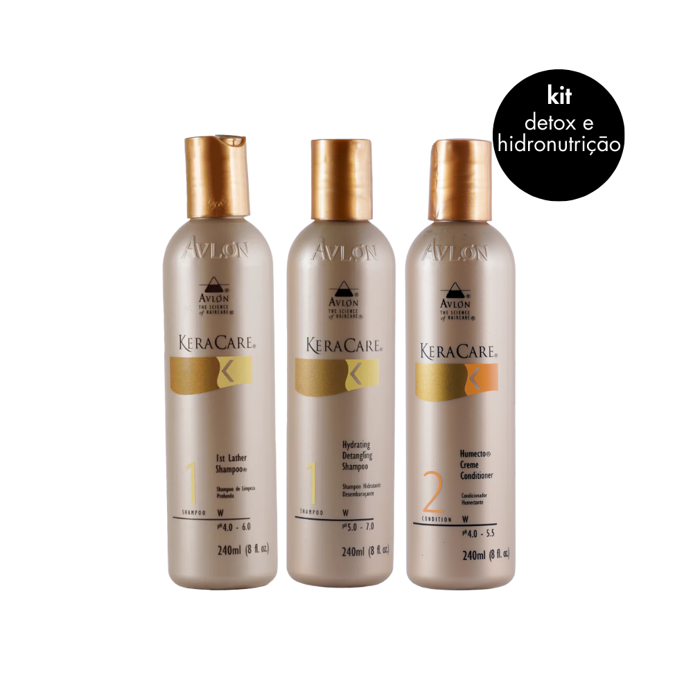 Kit KeraCare com First Lather Shampoo, Hydrating Detangling Shampoo e Humecto Creme Conditioner, indicado para limpeza profunda, hidratação, desembaraço e cabelos macios, sedosos e com brilho