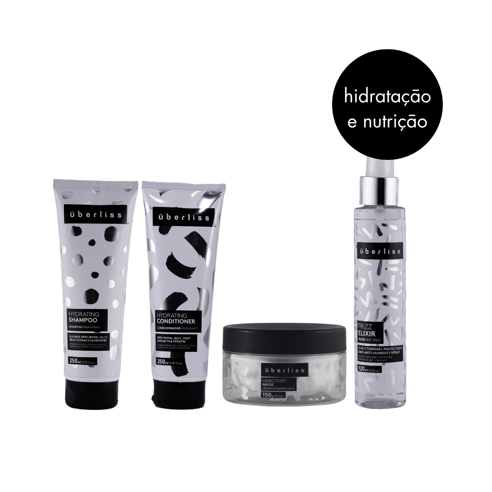 Este kit contém Shampoo, Condicionador, Frizz Elixer e Máscara Uberliss, oferecendo um cuidado completo para cabelos mais saudáveis, hidratados e alinhados.

A combinação dos produtos promove nutrição profunda, controle do frizz, selagem das cutículas e um brilho intenso, deixando os fios macios, sedosos e com efeito “desmaia cabelo”.

Resultado: cabelos revitalizados, com toque leve e um gloss incrível.