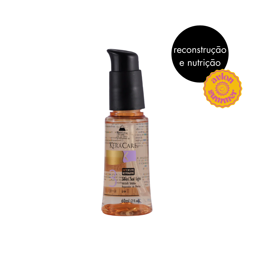 Silicone Reparador de Pontas e Protetor Térmico. Sílica hidrolisada que protege os fios dando leveza, maciez e brilho. Sela as cutículas de forma suave, reparando as pontas e facilitando a escovação. Tem textura leve, perfume maravilhoso e não contém óleos, sendo excelente para aplicar sempre que os cabelos fiquem embaraçados e sem brilho.