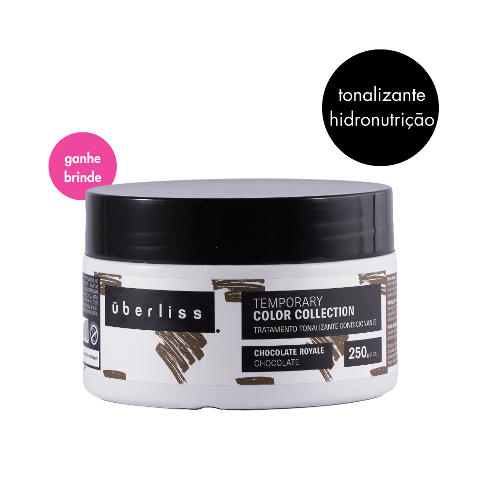 Máscara tonalizante de chocolate Chocolate Royale Natural Curls, com óleo de coco, óleo de abacate e Keracyn, que hidrata, nutre e proporciona cor duradoura aos cabelos