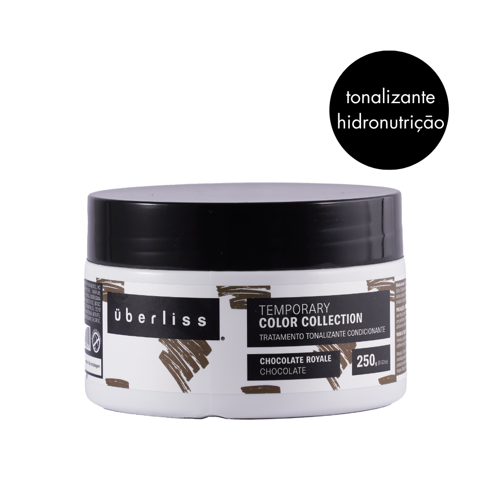 Máscara Tonalizante Condicionante de Chocolate | Tonalidade: Chocolate Royale. Cosmético premium com ativos de última geração que garantem longa duração, com efeito de aproximadamente 7 a 10 lavagens, e uma fórmula enriquecida que nutre e hidrata os cabelos.

Óleo de coco, óleo de abacate e Keracyn.