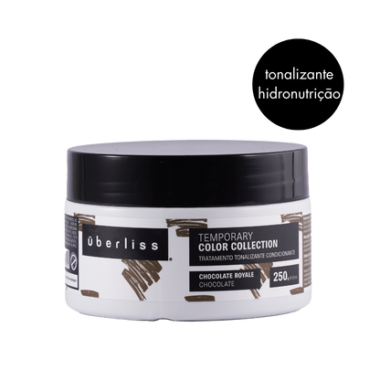 Máscara Tonalizante Condicionante de Chocolate | Tonalidade: Chocolate Royale. Cosmético premium com ativos de última geração que garantem longa duração, com efeito de aproximadamente 7 a 10 lavagens, e uma fórmula enriquecida que nutre e hidrata os cabelos.

Óleo de coco, óleo de abacate e Keracyn.