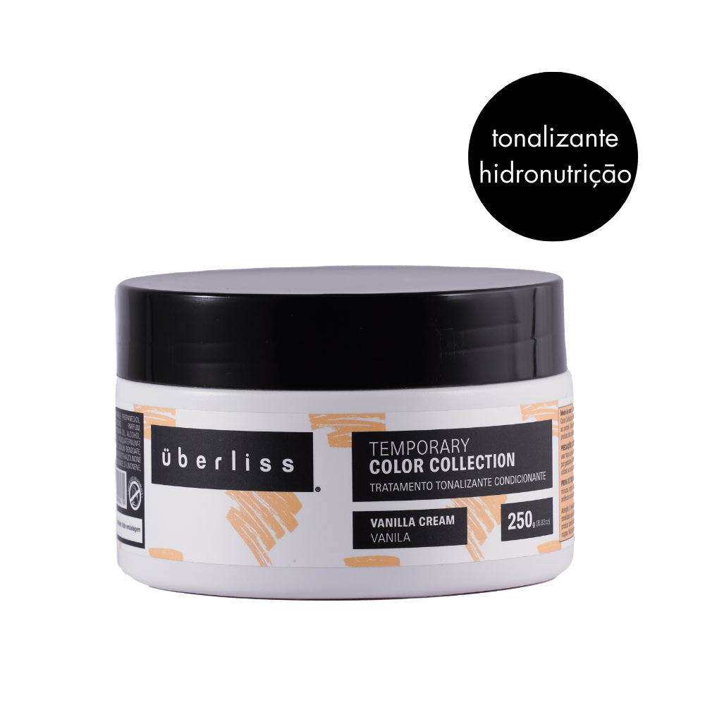 Máscara matizadora Baunilha Cream, com óleo de coco, óleo de abacate e Keracyn, que nutre, hidrata e mantém a tonalidade por 7 a 10 lavagens