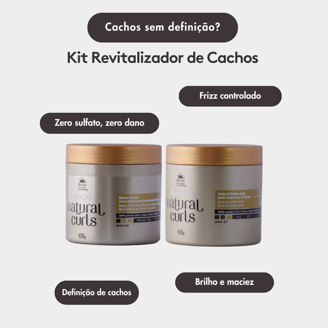 Kit KeraCare Natural Curls com ativador de cachos e gel definidor para controle do frizz, brilho e maciez.