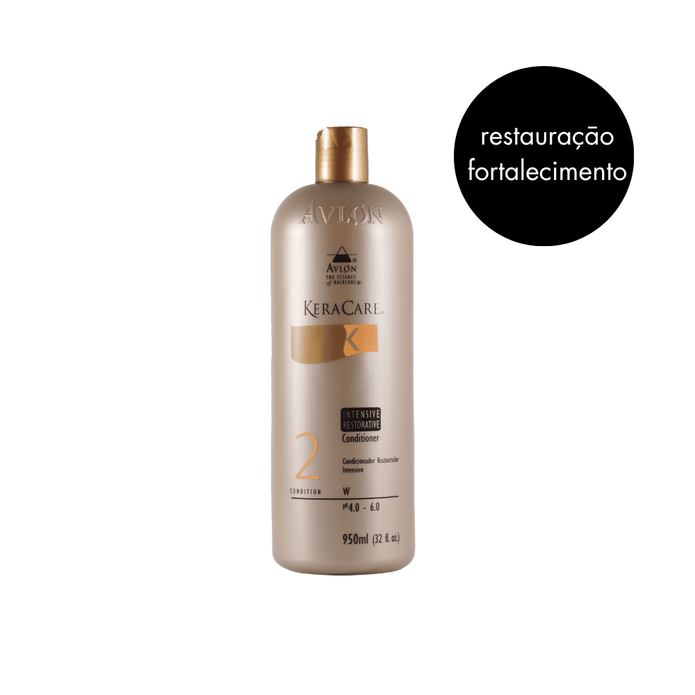 Frasco de condicionador hidratante KeraCare Intensive Restorative 950 ml com tampa dourada.