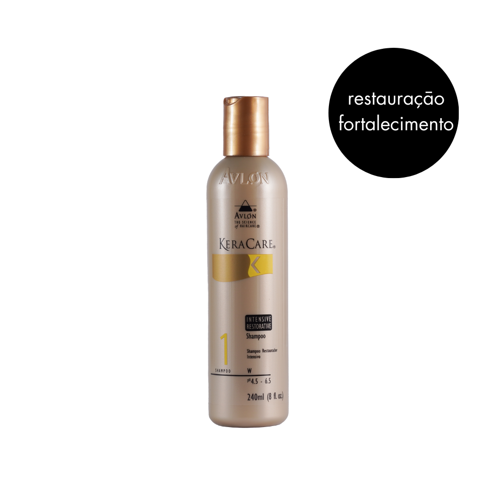 Frasco de shampoo nutritivo KeraCare Intensive Restorative 240 ml para restauração e fortalecimento capilar.