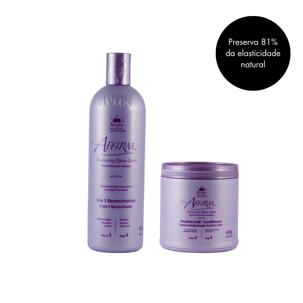 Kit Affirm com 5 in 1 Reconstructor e Positive Link Conditioner para reconstrução e condicionamento de cabelos pós-química
