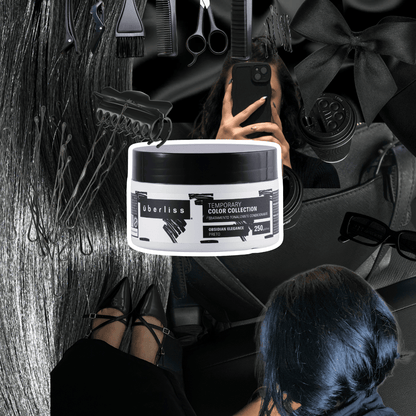 Máscara tonalizante condicionante preta | matizador preto: Obsidian Elegance. Cosmético premium, com ativos de ultima geração que garantem alta durabilidade, cerca de 7 a 10 lavagens, e fórmula enriquecida que nutre e hidrata os cabelos. 

Óleo de coco, óleo de abacate e Keracyn. 