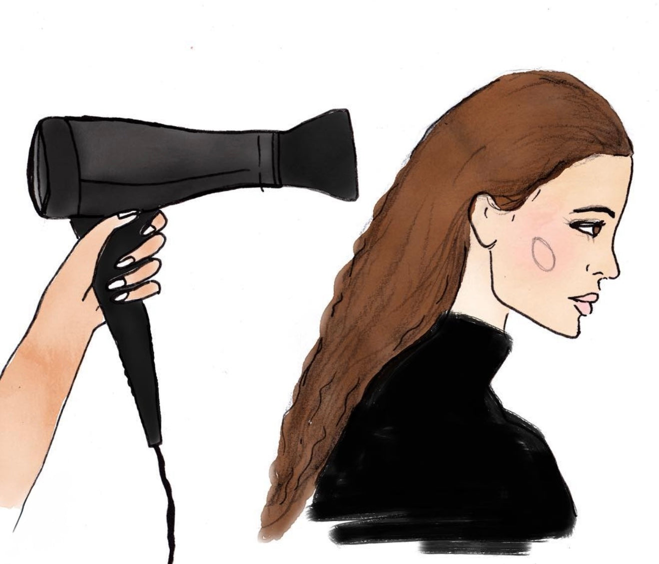 Cabelo sendo delicadamente secado, removendo o excesso de água antes da aplicação.