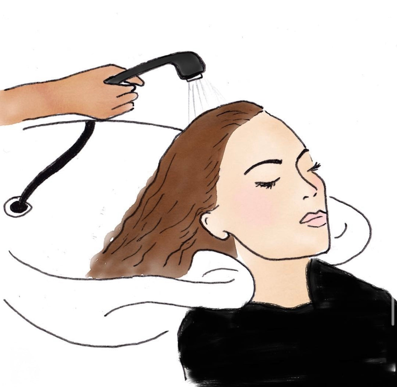 Cabelo sendo enxaguado após o tempo de ação, removendo o excesso de produto.