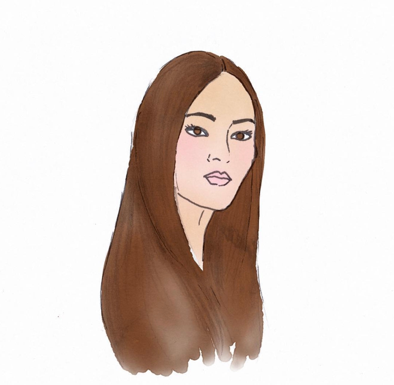 Imagem do cabelo finalizado: fios lisos, brilhantes, com aparência saudável e sem frizz.