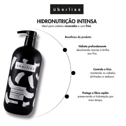 Condicionador Uberliss Hydrating Conditioner 950 ml com benefícios de hidratação profunda, controle do frizz e proteção da fibra capilar.